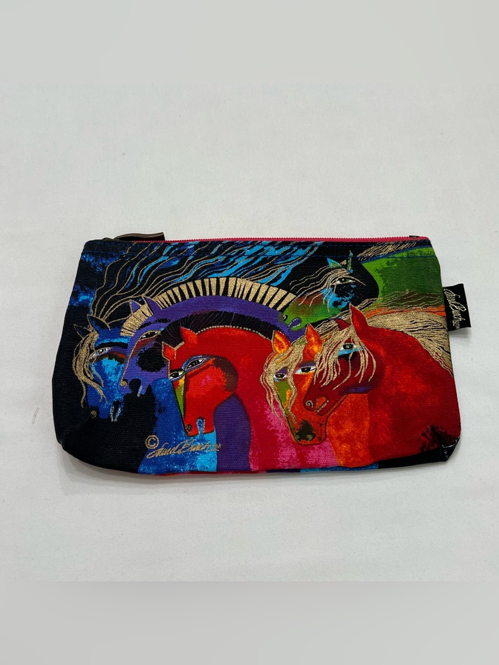 Vintage Laurel Burch Zipper Pouch Wild Horses Of Fire Whimsical Folk Art Print